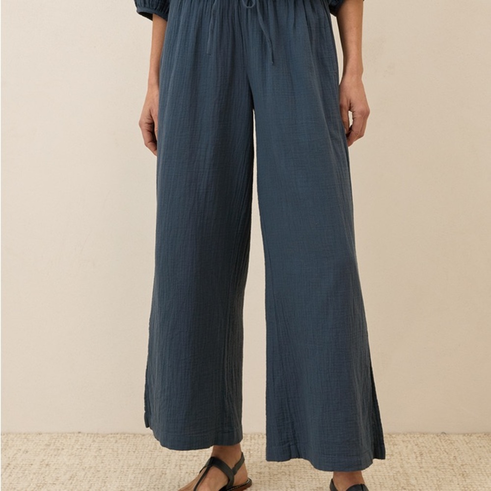 Pact French Navy Coastal Double Gauze Split Hem Pant